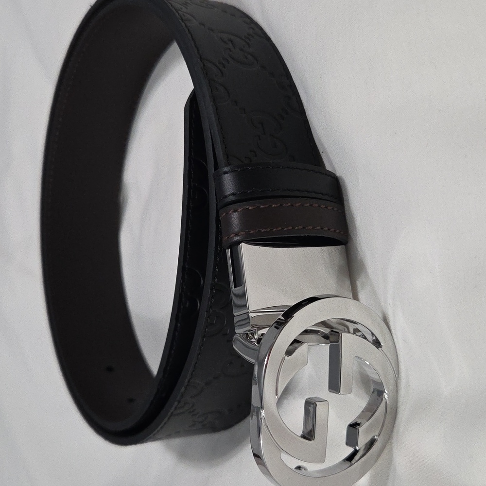 Gucci Reversible Black Brown Leather Belt with Silver Double G Buckle 30/32 - Picture 11 of 15